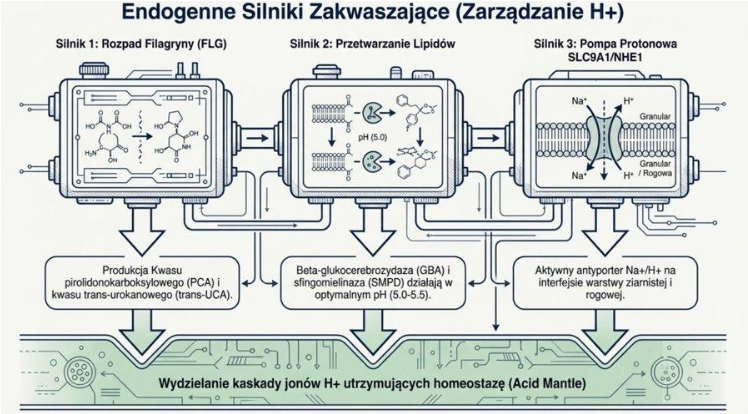 Ryc. 4. Endogenne mechanizmy zakwaszające — zarządzanie jonami H+
